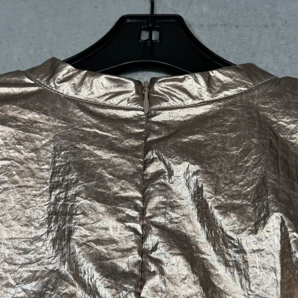 Farm Rio Puff Sleeve Blouse Women’s Size Medium Rose Gold Metallic Nylon